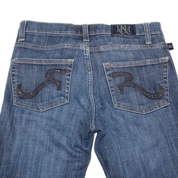Rock & Republic Kasandra Womens Size 6M Dark Wash Blue Denim Jeans Boot Cut - Picture 3 of 8